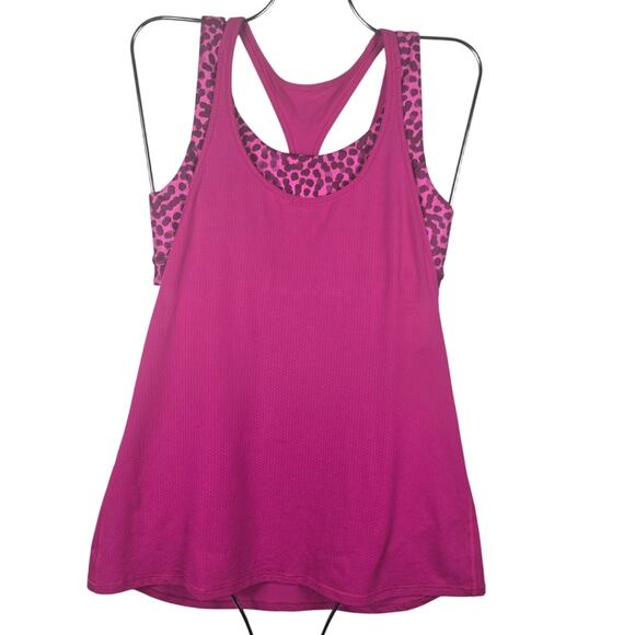 Lululemon Hot Pink Animal Print Athletic Hiking  Shelf Bra Workout Tank Top 6 - Picture 1 of 4